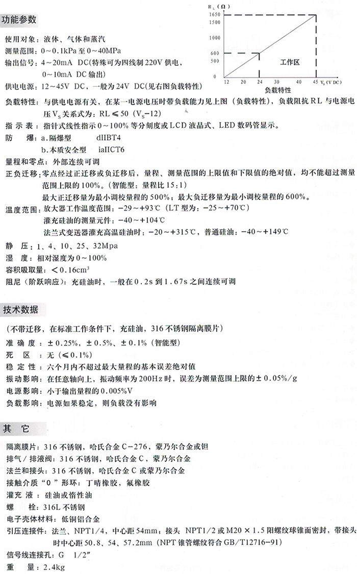 防爆差壓變送器技術(shù)參數(shù)對(duì)照表